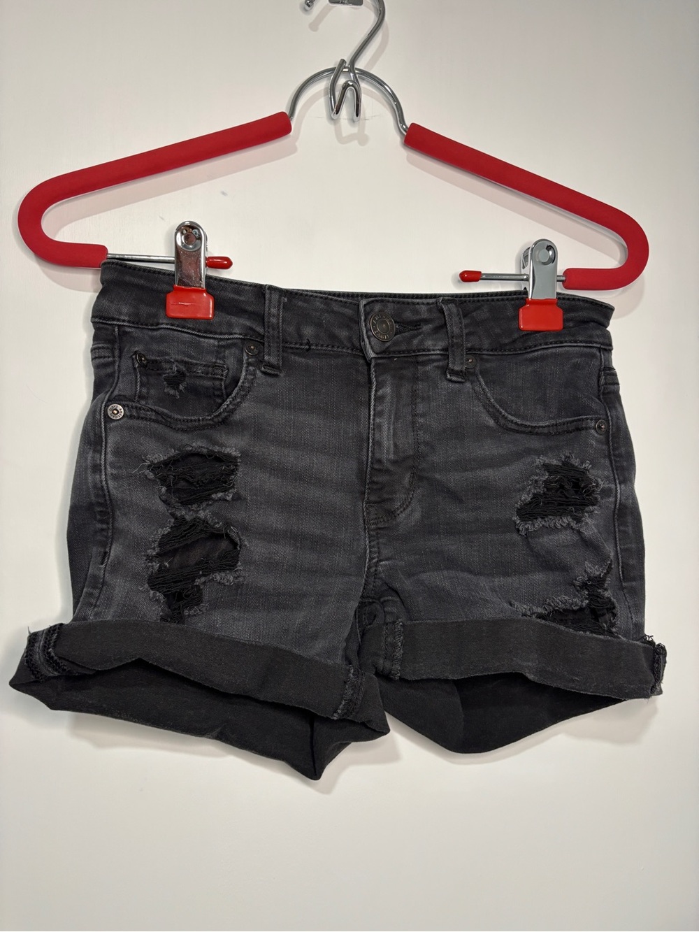 American Eagle Outfitters Black Distressed Cuffed Denim Shorts
